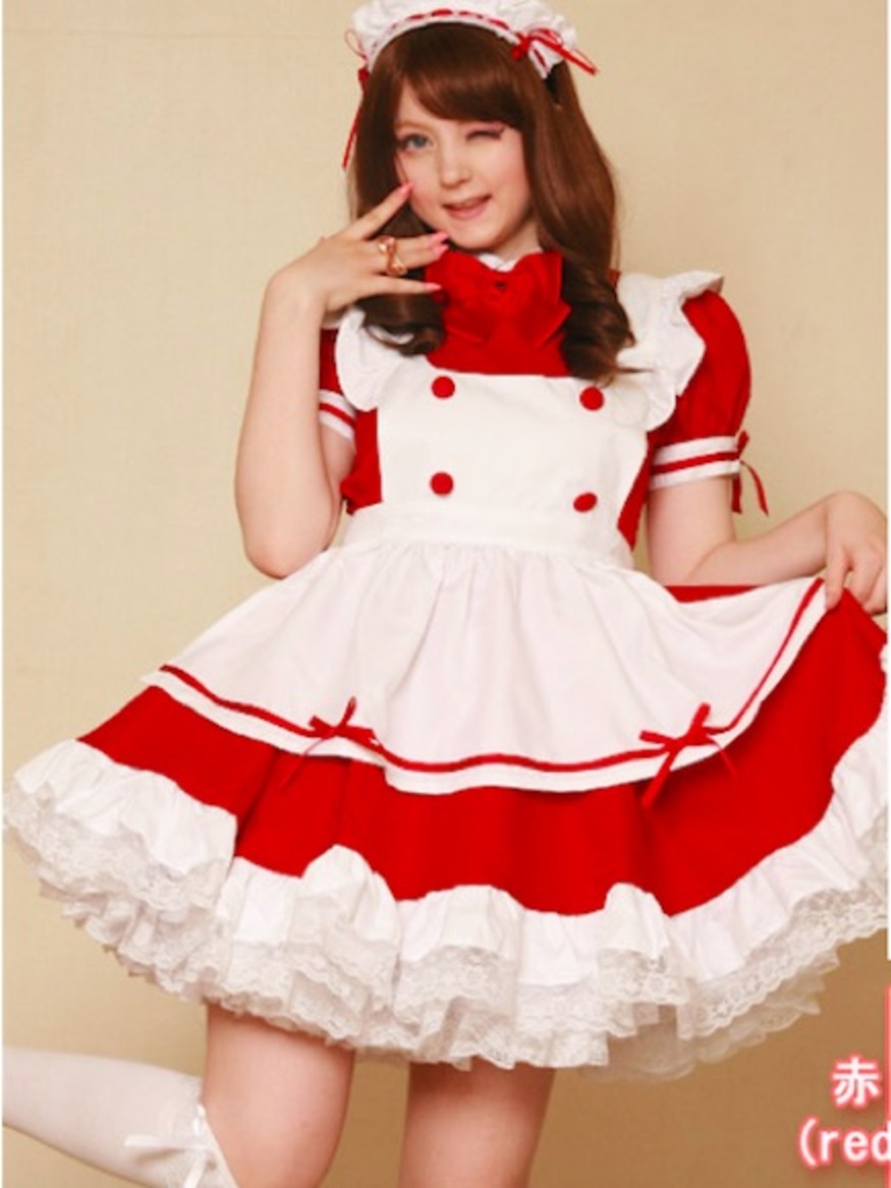 BODYLINE Maid cafe lolita red white nurse dress Japan Idol Cosplay Costume M/L